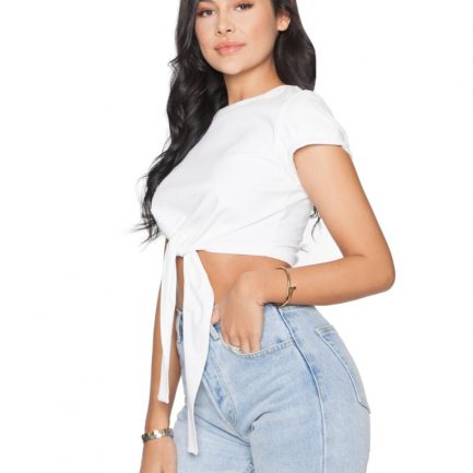 Basic Tie Front Crop Top White