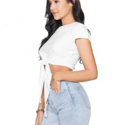 Basic Tie Front Crop Top White