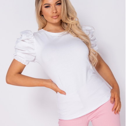 T shirt with ruffed sleeve knit top