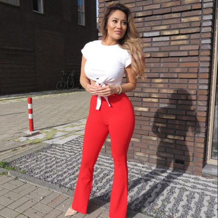 red flair pants