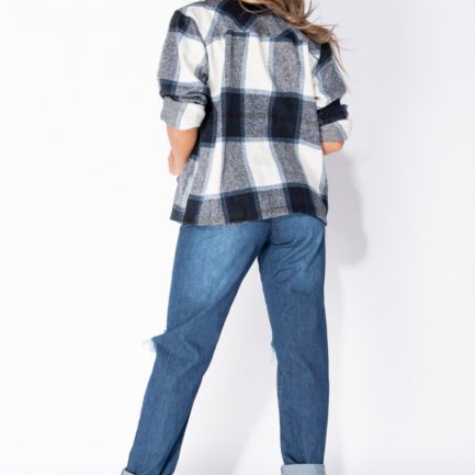 Black & White Brushed Check Button Front Blouse