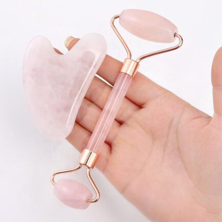 Jade roze quarts roller en gezichtsmassage + gua sha